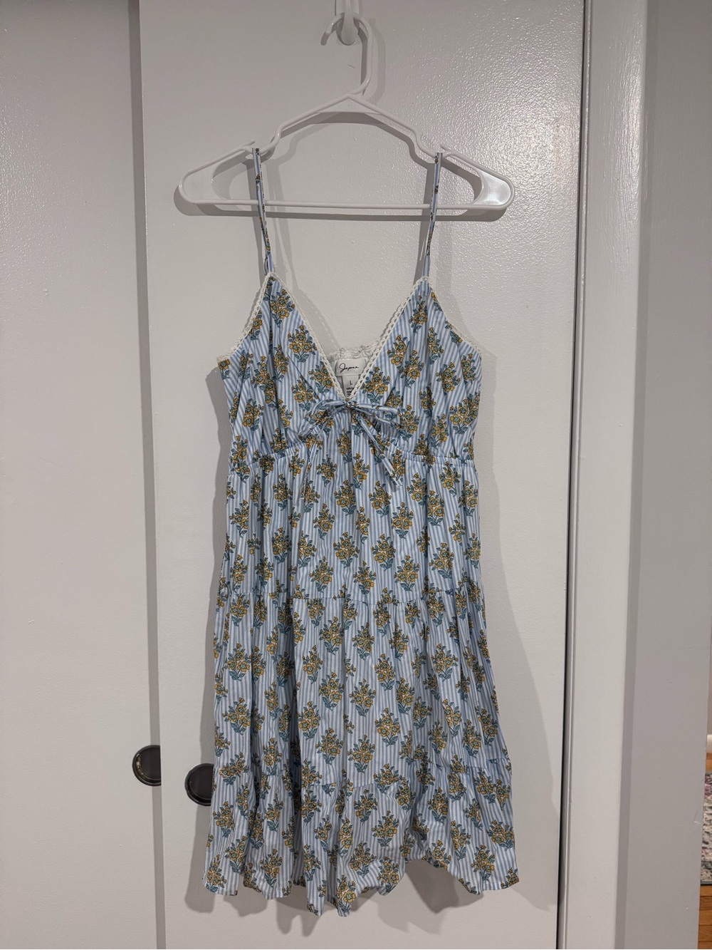 Japna Blue & White Striped Slip Dress with Yellow Floral Accents